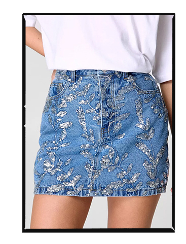 Floral Sequin Denim Mini Skirt