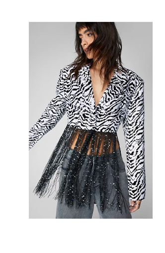 Premium Zebra Sequin Fringe Trim Blazer