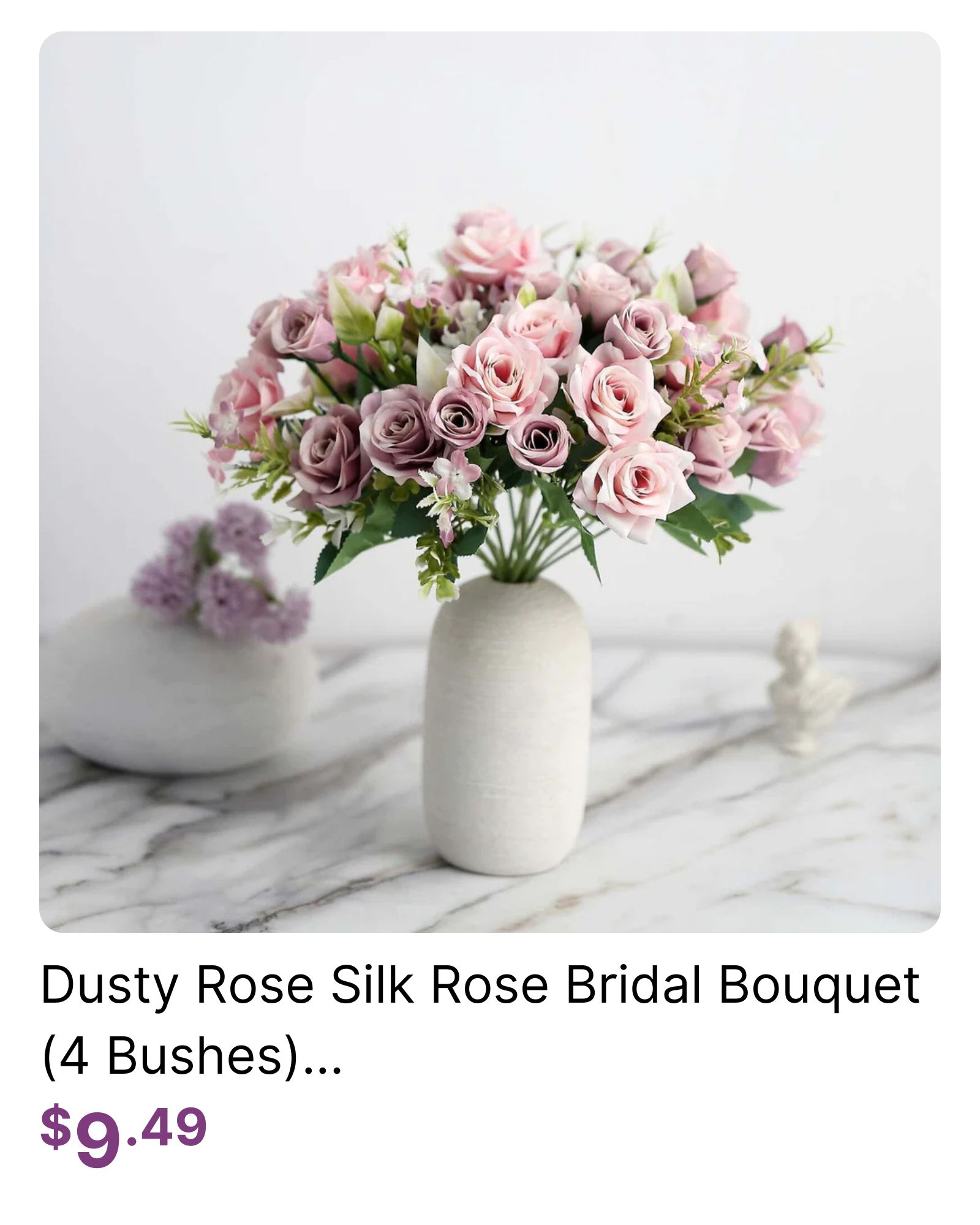 Dusty Rose Real Touch Artificial Silk Rose Bridal Bouquet