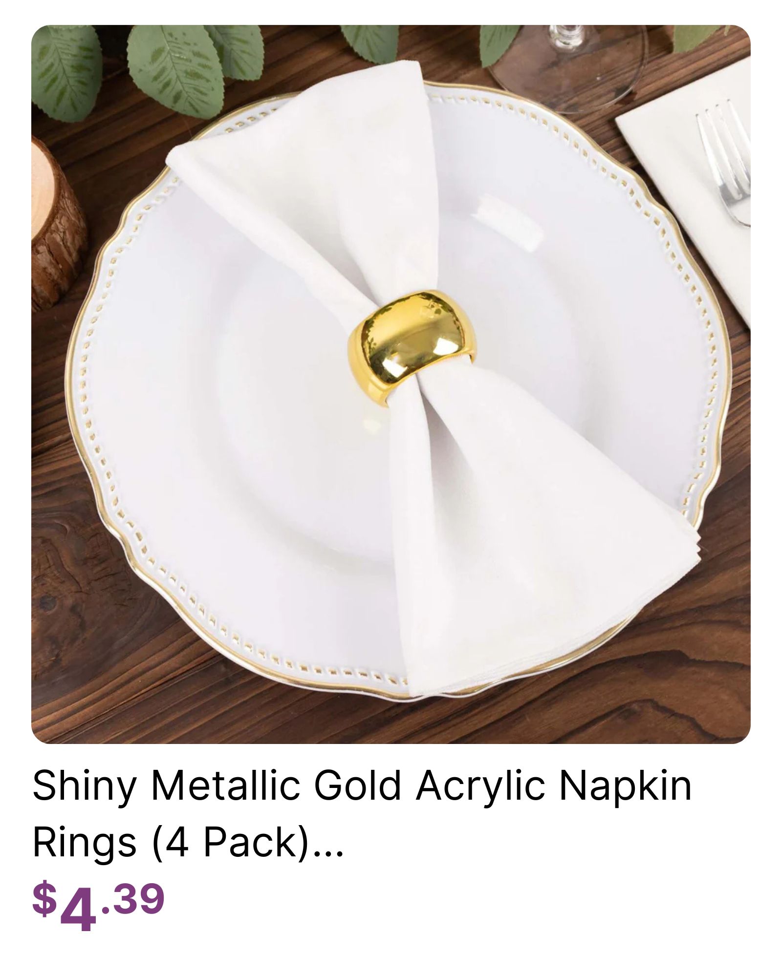 Shiny Metallic Gold Acrylic Napkin Rings