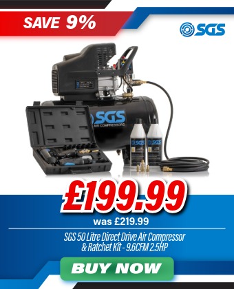 SGS 50 Litre Direct Drive Air Compressor & Ratchet Kit - 9.6CFM 2.5HP 50L