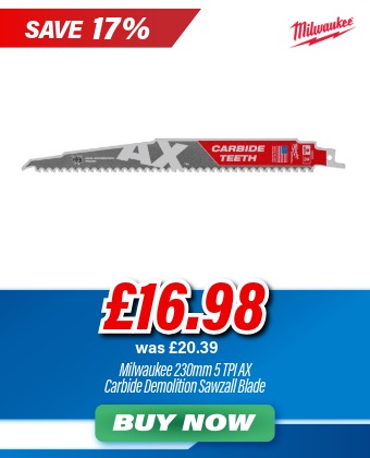 Milwaukee 48005226 230mm 5 TPI AX Carbide Demolition Sawzall Blade for Wood with Nails
