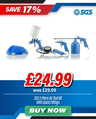 SGS 5 Piece Air Tool Kit With Quick Fittings - Paint Sprayer Air Blower Paraffin Gun Tyre Inflator & Hose