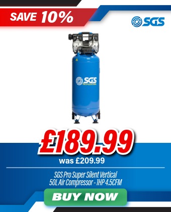 SGS Pro Super Silent Vertical 50L Air Compressor - 1HP 4.5CFM