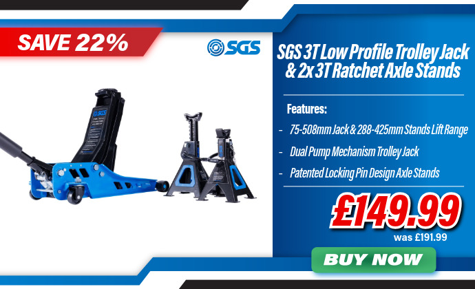 SGS 3 Tonne Low Profile Trolley Jack | 2x 3 Tonne Axle Stands
