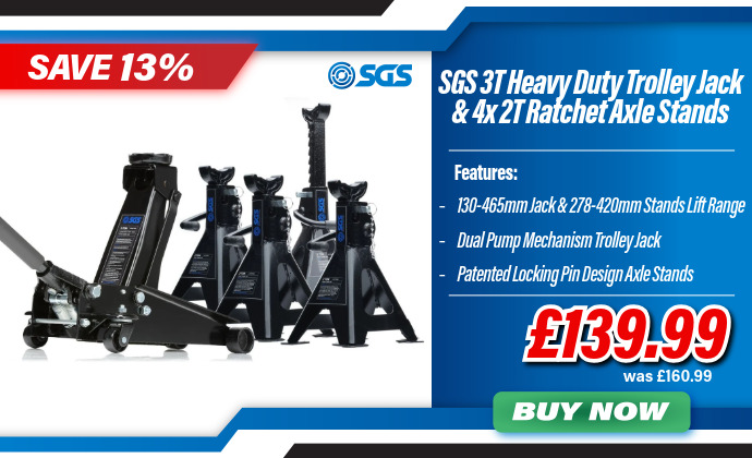 SGS 3 Tonne Heavy Duty Trolley Jack | 4x 2 Tonne Ratchet Axle Stands