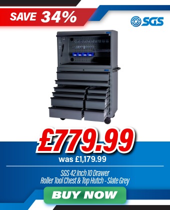 SGS 42in Roller Cabinet with Top Hutch | 10 Drawers | Slate Grey