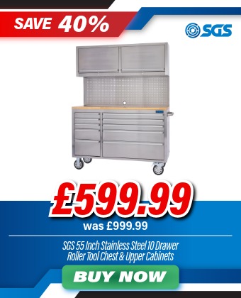 SGS 55in 10 Drawer Stainless Steel Roller Work Bench with Drawers and Upper Cabinets