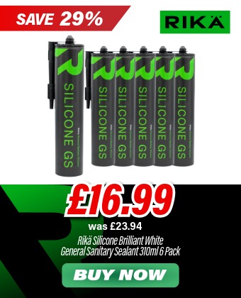 Rikä SAFR008 Silicone General Sanitary Sealant Brilliant White 310ml Pack of 6