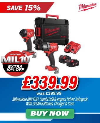 Milwaukee M18FPP2A3-502X Combi Drill and Impact Driver Twinpack - 2x5Ah Batteries and Charger