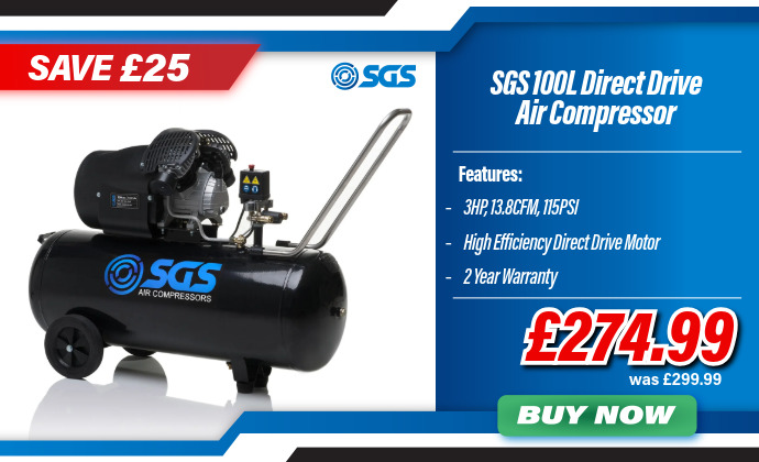SGS 100 Litre Direct Drive Air Compressor - 13.8CFM 3HP