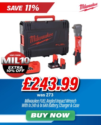 Milwaukee Fuel Angle Impact Wrench 2Ah/6Ah Kit +Free Case