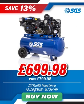 SGS Pro 90 Litre Petrol Driven Air Compressor - 10.7CFM 7.0HP 90L