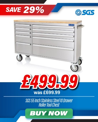 SGS 55in Stainless Steel 10 Drawer Mobile Work Bench and Tool Cabinet