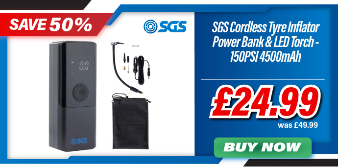 SGS Mini Cordless Tyre Inflator Power Bank & LED Torch - 150PSI 4500mAh