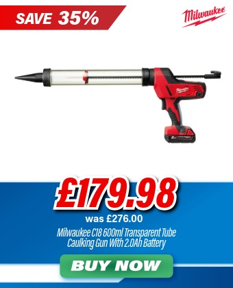 Milwaukee C18PCG/600T-201B 18V 2.0Ah 600ml Caulking Gun With Transparent Tube