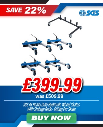 SGS Heavy Duty Hydraulic Vehicle Positioning Wheel Skates with Storage Rack | Set of 4 | 680 Kg per Skate