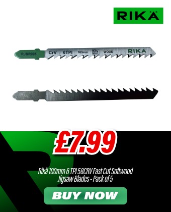 Rikä 100mm 6 TPI 58CRV Fast Cut Softwood Jigsaw Blades - Pack of 5