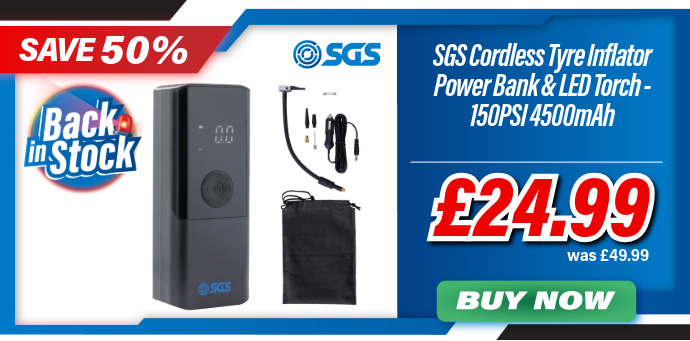 SGS Mini Cordless Tyre Inflator Power Bank & LED Torch - 150PSI 4500mAh
