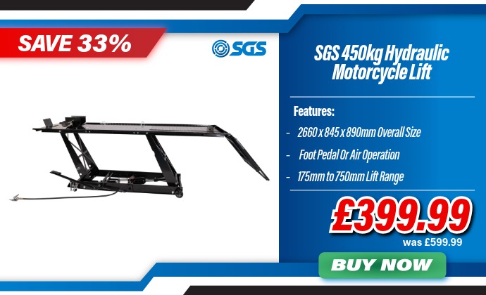 SGS 450kg Hydraulic Motorcycle Lift (Foot Pedal & Air Operated)