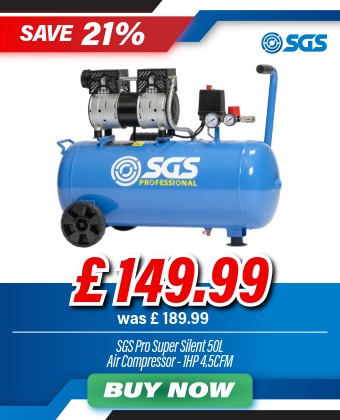 SGS Pro Super Silent 50L Air Compressor - 1HP 4.5CFM