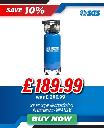 SGS Pro Super Silent Vertical 50L Air Compressor - 1HP 4.5CFM