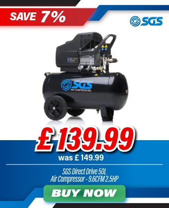 SGS 50 Litre Direct Drive Air Compressor - 9.6CFM 2.5HP 50L