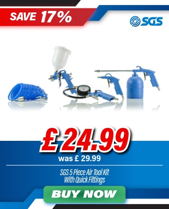 SGS 5 Piece Air Tool Kit With Quick Fittings - Paint Sprayer Air Blower Paraffin Gun Tyre Inflator & Hose