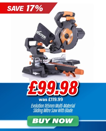 Evolution R185SMS+ 185mm Multi-Material Sliding Mitre Saw - 230V