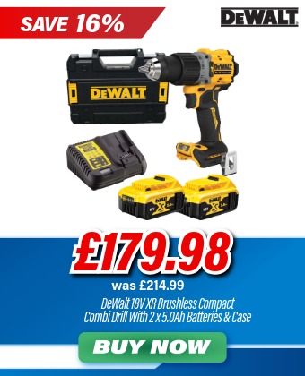 DeWalt 18V XR Brushless Compact Combi - 2 x 5.0Ah Batteries +Free Case