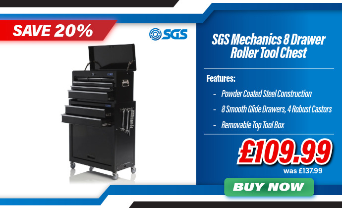 SGS Mechanics 8 Drawer Tool Box Chest & Roller Cabinet | Black