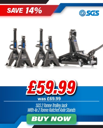 SGS 2 Tonne Car Trolley Jack | 4x 2 Tonne Ratchet Axle Stands
