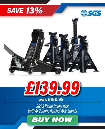 SGS 3 Tonne Heavy Duty Trolley Jack | 4x 2 Tonne Ratchet Axle Stands