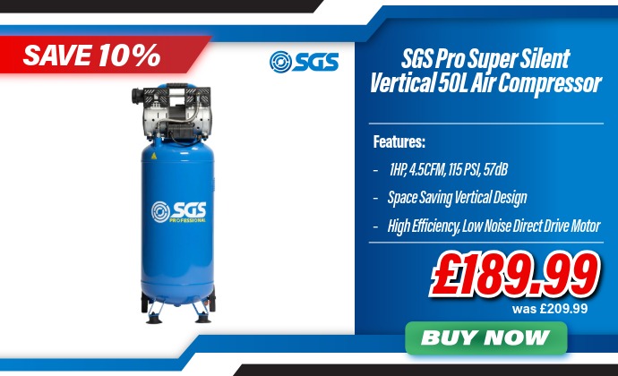 SGS Pro Super Silent Vertical 50L Air Compressor - 1HP 4.5CFM