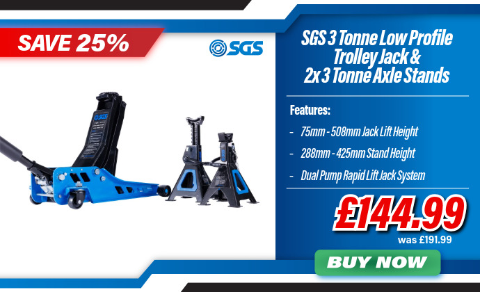 SGS 3 Tonne Low Profile Trolley Jack | 2x 3 Tonne Axle Stands