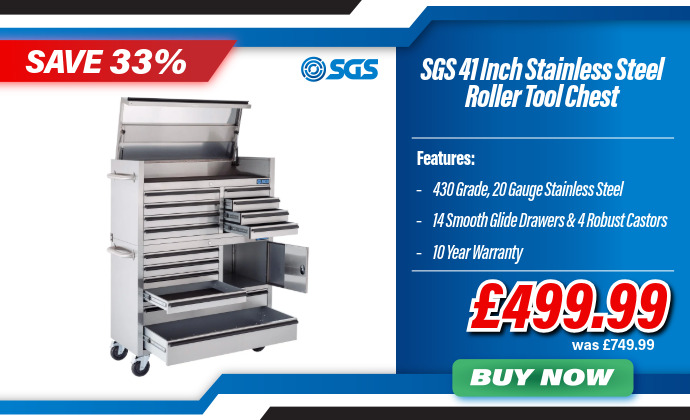 SGS 41in 14-Drawer Stainless Steel Professional Mobile Tool Cabinet