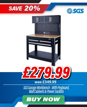 SGS 45in Workstation with Top Cabinets | Wooden Worktop | Pegboard | Power Sockets