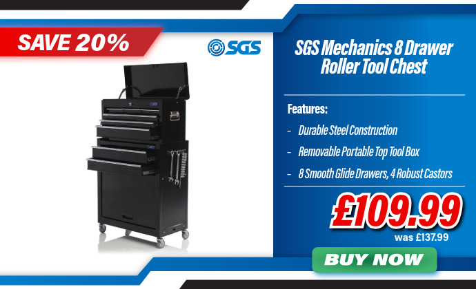 SGS Mechanics 8 Drawer Tool Box Chest & Roller Cabinet | Black