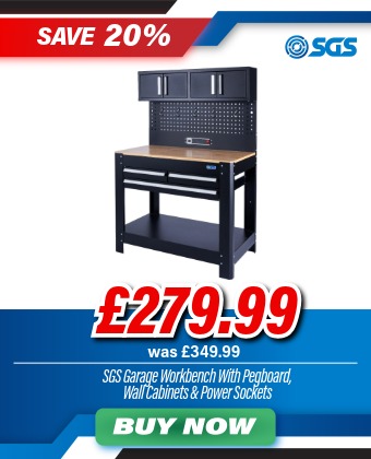 SGS 45in Workstation with Top Cabinets | Wooden Worktop | Pegboard | Power Sockets