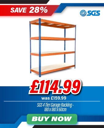SGS 4 Tier Garage Shelving 15mm Chipboard Racking - 180x180x60cm