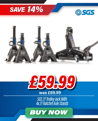 SGS 2 Tonne Car Trolley Jack | 4x 2 Tonne Ratchet Axle Stands