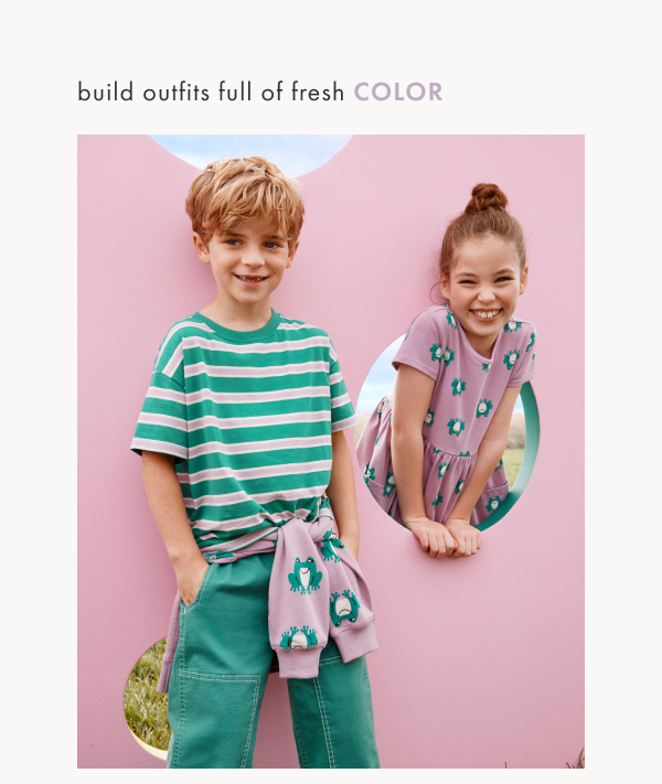 Build outfits full of fresh color. Build outfits full of fresh color.