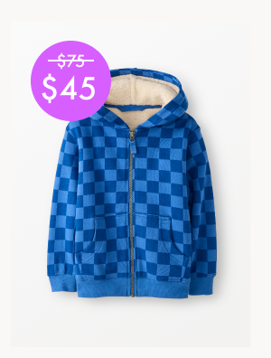 Faux Shearling French Terry Hoodie | Shadow Blue/Stellar Blue Check