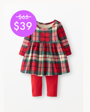 Baby Holiday Skater Dress & Leggings Set | Red Holiday Plaid