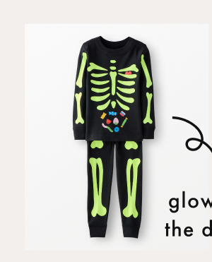 Halloween Glow-in-the-Dark HannaJams™ Pajama Set | Skeleton Halloween Glow-in-the-Dark HannaJams™ Pajama Set | Skeleton