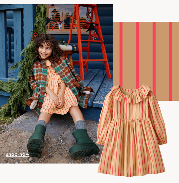 Long Sleeve Collared Twill Dress with Pockets | Beige/Coral Glow