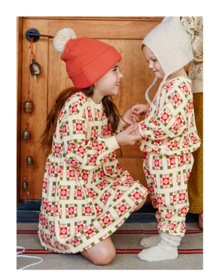 Balloon Sleeve Waffle Dress with Pockets | Quilted Stars on Almond Oil