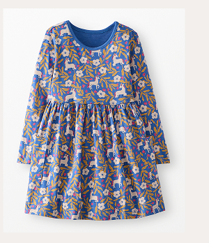 Holiday Long Sleeve Playground Dress with Pockets | Unicorn Forest on Shadow Blue