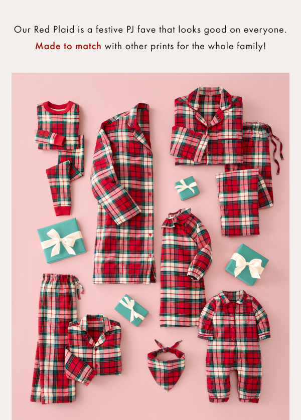Our Red Plaid is a festive PJ fave that looks good on everyone. Made to match with other prints for the whole family!