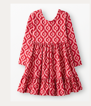 Long Sleeve Ruffle Skater Dress with Pockets | Pink and Red 2-tone